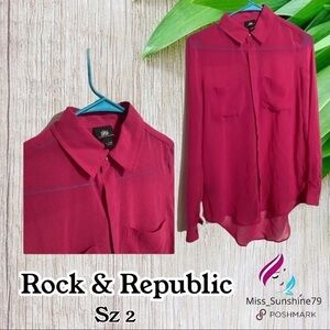 Rock & Republic - Sz 2 - chiffon sheer button down